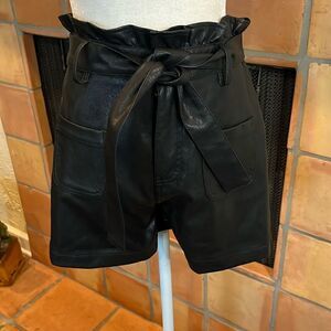 Alya Black Faux Leather Paper Bag Belted Shorts, 14!